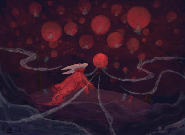 Full-body, full background, props (lantern)