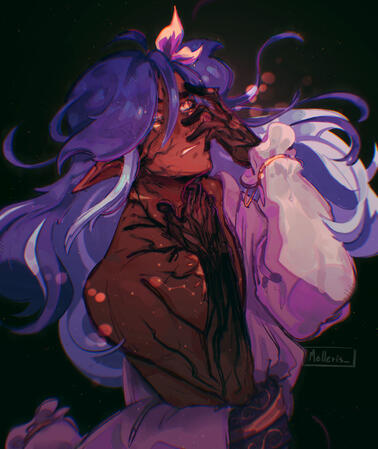 Half-body, flat color background