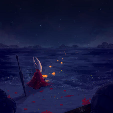 Full body, full background, props (shiny boat origami)